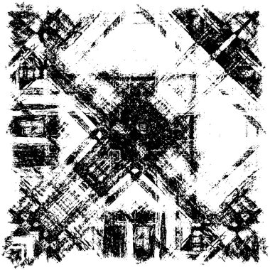 Grunge üst üste biniyor. Soyut siyah-beyaz vektör arkaplanı. Çatlak, leke ve noktalarda kirli desenli tek renkli klasik yüzey. Karanlık korku tarzında eski bir duvar.