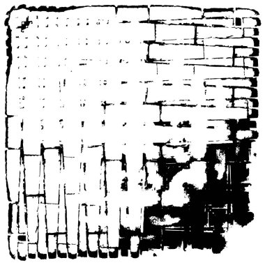 Grunge üst üste biniyor. Soyut siyah-beyaz vektör arkaplanı. Çatlak, leke ve noktalarda kirli desenli tek renkli klasik yüzey. Karanlık korku tarzında eski bir duvar.