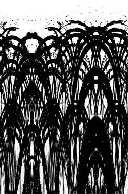 Grunge üst üste biniyor. Soyut siyah-beyaz vektör arkaplanı. Çatlak, leke ve noktalarda kirli desenli tek renkli klasik yüzey. Karanlık korku tarzında eski bir duvar.