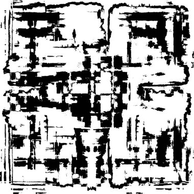 Grunge üst üste biniyor. Soyut siyah-beyaz vektör arkaplanı. Çatlak, leke ve noktalarda kirli desenli tek renkli klasik yüzey. Karanlık korku tarzında eski bir duvar.