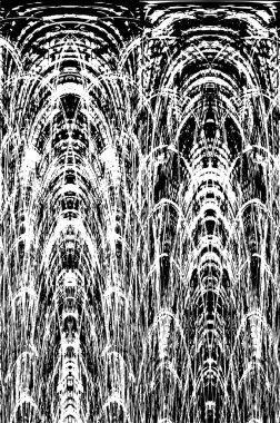 Grunge üst üste biniyor. Soyut siyah-beyaz vektör arkaplanı. Çatlak, leke ve noktalarda kirli desenli tek renkli klasik yüzey. Karanlık korku tarzında eski bir duvar.