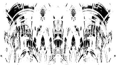 Grunge üst üste biniyor. Soyut siyah-beyaz vektör arkaplanı. Çatlak, leke ve noktalarda kirli desenli tek renkli klasik yüzey. Karanlık korku tarzında eski bir duvar.