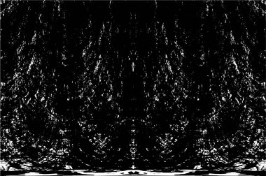 Grunge üst üste biniyor. Soyut siyah-beyaz vektör arkaplanı. Çatlak, leke ve noktalarda kirli desenli tek renkli klasik yüzey. Karanlık korku tarzında eski bir duvar.