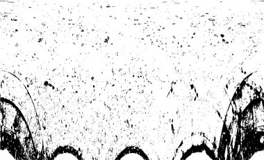 Grunge üst üste biniyor. Soyut siyah-beyaz vektör arkaplanı. Çatlak, leke ve noktalarda kirli desenli tek renkli klasik yüzey. Karanlık korku tarzında eski bir duvar.