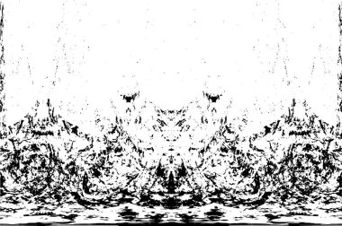 Grunge üst üste biniyor. Soyut siyah-beyaz vektör arkaplanı. Çatlak, leke ve noktalarda kirli desenli tek renkli klasik yüzey. Karanlık korku tarzında eski bir duvar.