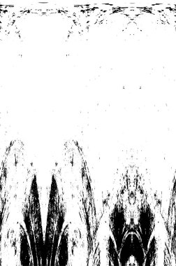 Grunge üst üste biniyor. Soyut siyah-beyaz vektör arkaplanı. Çatlak, leke ve noktalarda kirli desenli tek renkli klasik yüzey. Karanlık korku tarzında eski bir duvar.