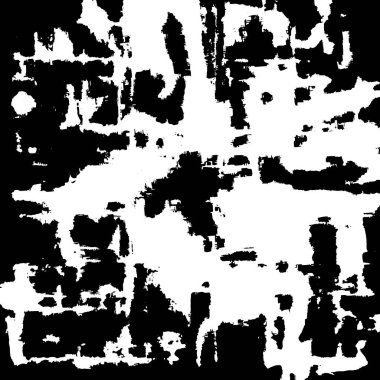 Grunge üst üste biniyor. Soyut siyah-beyaz vektör arkaplanı. Çatlak, leke ve noktalarda kirli desenli tek renkli klasik yüzey. Karanlık korku tarzında eski bir duvar.