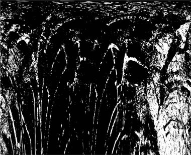 Grunge üst üste biniyor. Soyut siyah-beyaz vektör arkaplanı. Çatlak, leke ve noktalarda kirli desenli tek renkli klasik yüzey. Karanlık korku tarzında eski bir duvar.