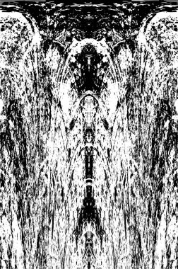 Grunge üst üste biniyor. Soyut siyah-beyaz vektör arkaplanı. Çatlak, leke ve noktalarda kirli desenli tek renkli klasik yüzey. Karanlık korku tarzında eski bir duvar.