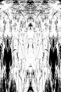 Grunge üst üste biniyor. Soyut siyah-beyaz vektör arkaplanı. Çatlak, leke ve noktalarda kirli desenli tek renkli klasik yüzey. Karanlık korku tarzında eski bir duvar.