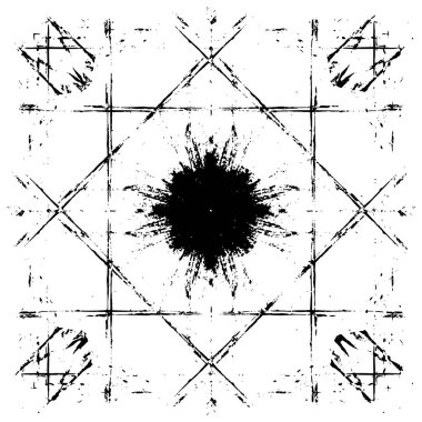 Grunge üst üste biniyor. Soyut siyah-beyaz vektör arkaplanı. Çatlak, leke ve noktalarda kirli desenli tek renkli klasik yüzey. Karanlık korku tarzında eski bir duvar.