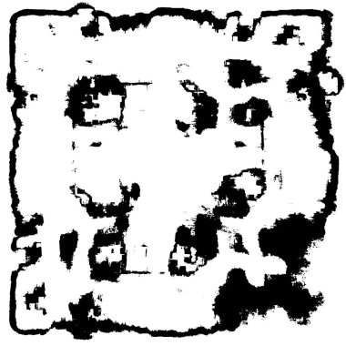 Grunge üst üste biniyor. Soyut siyah-beyaz vektör arkaplanı. Çatlak, leke ve noktalarda kirli desenli tek renkli klasik yüzey. Karanlık korku tarzında eski bir duvar.