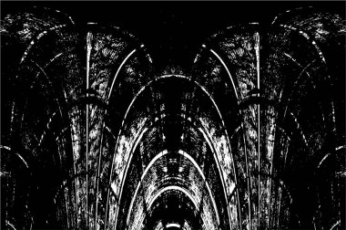 Grunge dikey olarak simetrik siyah beyaz doku. Tek renkli yıpranmış kaplama deseni. 