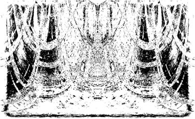 Grunge dikey olarak simetrik siyah beyaz doku. Tek renkli yıpranmış kaplama deseni. 