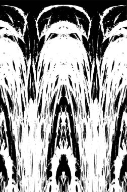 Grunge dikey olarak simetrik siyah beyaz doku. Tek renkli yıpranmış kaplama deseni. 