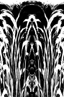 Grunge dikey olarak simetrik siyah beyaz doku. Tek renkli yıpranmış kaplama deseni. 