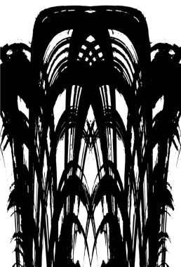 Grunge dikey olarak simetrik siyah beyaz doku. Tek renkli yıpranmış kaplama deseni. 