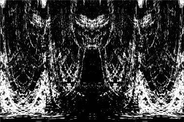 Grunge dikey olarak simetrik siyah beyaz doku. Tek renkli yıpranmış kaplama deseni. 