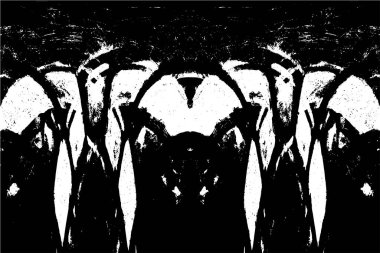 Grunge dikey olarak simetrik siyah beyaz doku. Tek renkli yıpranmış kaplama deseni. 