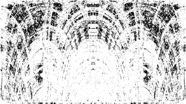 Grunge üst üste biniyor. Soyut siyah-beyaz vektör arkaplanı. Çatlak, leke ve noktalarda kirli desenli tek renkli klasik yüzey. Karanlık korku tarzında eski bir duvar.