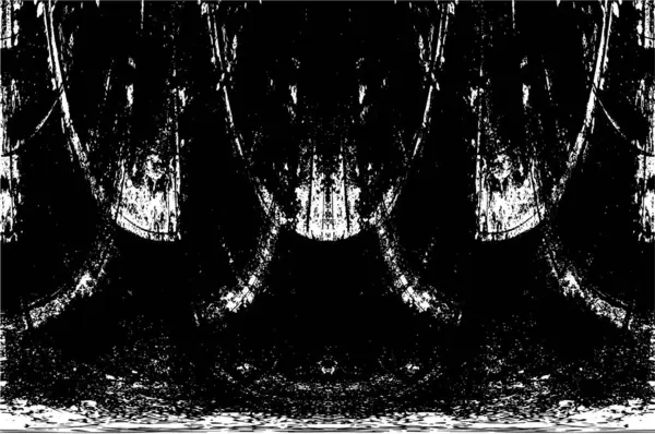 Grunge üst üste biniyor. Soyut siyah-beyaz vektör arkaplanı. Çatlak, leke ve noktalarda kirli desenli tek renkli klasik yüzey. Karanlık korku tarzında eski bir duvar.