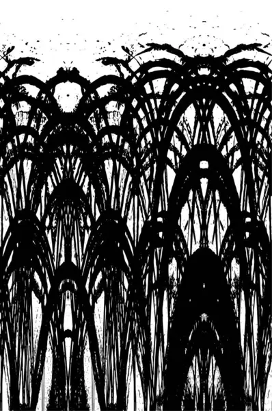 Grunge üst üste biniyor. Soyut siyah-beyaz vektör arkaplanı. Çatlak, leke ve noktalarda kirli desenli tek renkli klasik yüzey. Karanlık korku tarzında eski bir duvar.