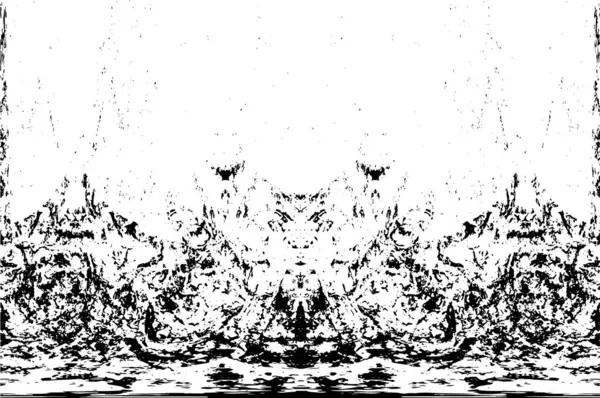 Grunge üst üste biniyor. Soyut siyah-beyaz vektör arkaplanı. Çatlak, leke ve noktalarda kirli desenli tek renkli klasik yüzey. Karanlık korku tarzında eski bir duvar.