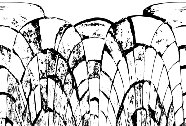 Grunge üst üste biniyor. Soyut siyah-beyaz vektör arkaplanı. Çatlak, leke ve noktalarda kirli desenli tek renkli klasik yüzey. Karanlık korku tarzında eski bir duvar.