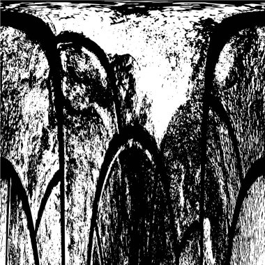 Grunge Siyah ve Beyaz Şehir Vektör Doku Şablonu. Çatlakların, lekelerin, çiplerin, çizgilerin koyu arkaplanı.