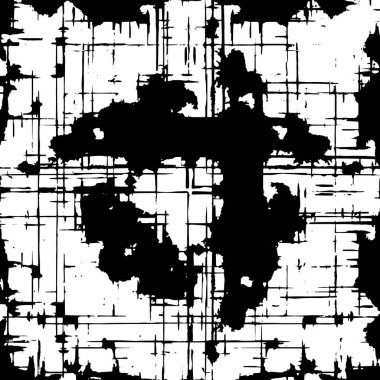 Grunge Siyah ve Beyaz Şehir Vektör Doku Şablonu. Çatlakların, lekelerin, çiplerin, çizgilerin koyu arkaplanı.