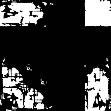 Grunge Siyah ve Beyaz Şehir Vektör Doku Şablonu. Çatlakların, lekelerin, çiplerin, çizgilerin koyu arkaplanı.