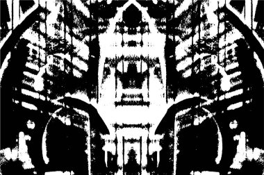 Grunge Siyah ve Beyaz Şehir Vektör Doku Şablonu. Çatlakların, lekelerin, çiplerin, çizgilerin koyu arkaplanı.