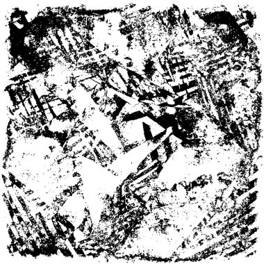 Grunge Siyah ve Beyaz Şehir Vektör Doku Şablonu. Çatlakların, lekelerin, çiplerin, çizgilerin koyu arkaplanı.