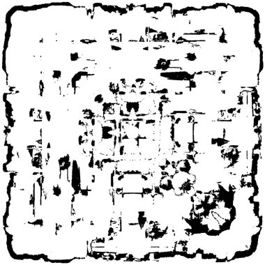 Grunge Siyah ve Beyaz Şehir Vektör Doku Şablonu. Çatlakların, lekelerin, çiplerin, çizgilerin koyu arkaplanı.