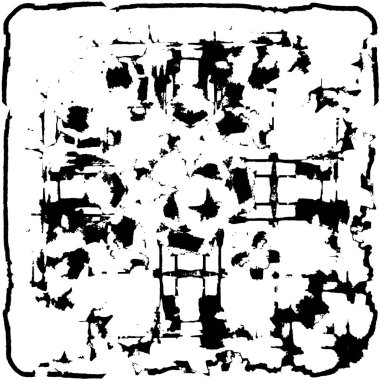 Grunge Siyah ve Beyaz Şehir Vektör Doku Şablonu. Çatlakların, lekelerin, çiplerin, çizgilerin koyu arkaplanı.