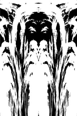 Grunge dikey olarak simetrik siyah beyaz doku. Tek renkli yıpranmış kaplama deseni. 