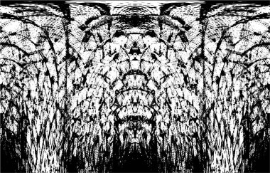 Grunge dikey olarak simetrik siyah beyaz doku. Tek renkli yıpranmış kaplama deseni. 