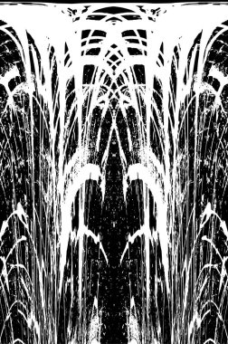 Grunge dikey olarak simetrik siyah beyaz doku. Tek renkli yıpranmış kaplama deseni. 