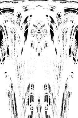 Grunge dikey olarak simetrik siyah beyaz doku. Tek renkli yıpranmış kaplama deseni. 