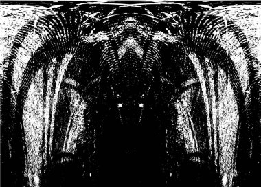 Grunge dikey olarak simetrik siyah beyaz doku. Tek renkli yıpranmış kaplama deseni. 