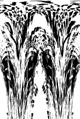 Grunge dikey olarak simetrik siyah beyaz doku. Tek renkli yıpranmış kaplama deseni. 