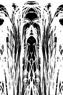 Grunge dikey olarak simetrik siyah beyaz doku. Tek renkli yıpranmış kaplama deseni. 