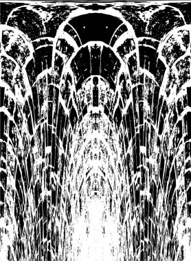 Grunge dikey olarak simetrik siyah beyaz doku. Tek renkli yıpranmış kaplama deseni. 