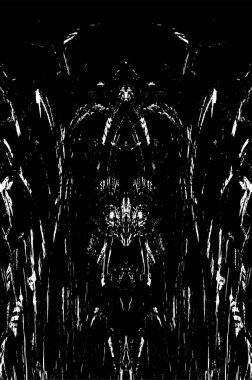 Grunge dikey olarak simetrik siyah beyaz doku. Tek renkli yıpranmış kaplama deseni. 