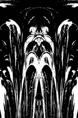 Grunge dikey olarak simetrik siyah beyaz doku. Tek renkli yıpranmış kaplama deseni. 