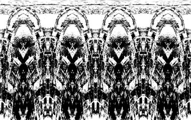 Grunge Siyah ve Beyaz Şehir Vektör Doku Şablonu. Çatlakların, lekelerin, çiplerin, çizgilerin koyu arkaplanı.