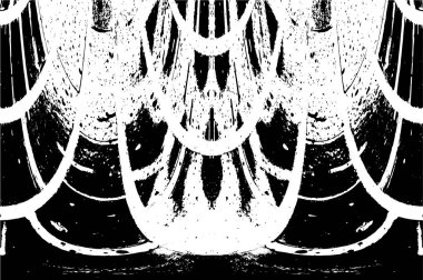 Grunge Siyah ve Beyaz Şehir Vektör Doku Şablonu. Çatlakların, lekelerin, çiplerin, çizgilerin koyu arkaplanı.