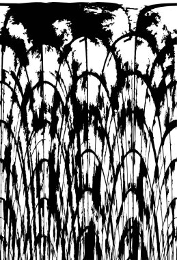 Grunge Siyah ve Beyaz Şehir Vektör Doku Şablonu. Çatlakların, lekelerin, çiplerin, çizgilerin koyu arkaplanı.