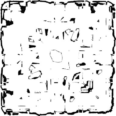 Grunge Siyah ve Beyaz Şehir Vektör Doku Şablonu. Çatlakların, lekelerin, çiplerin, çizgilerin koyu arkaplanı.