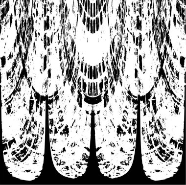 Grunge dikey olarak simetrik siyah beyaz doku. Tek renkli yıpranmış kaplama deseni. 